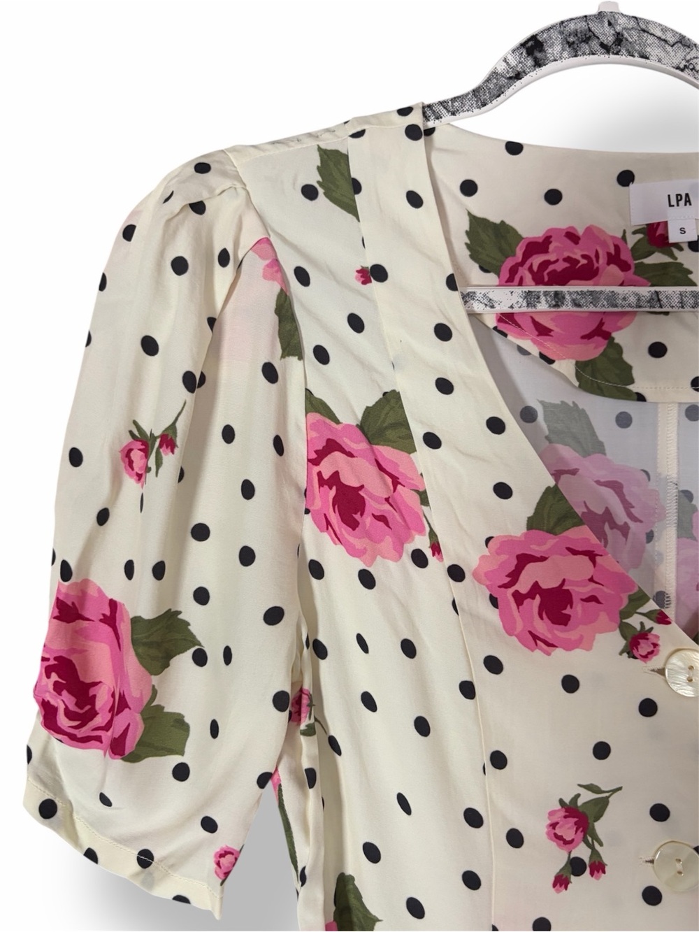 LPA Bambina Dress in Dotty Rose Floral Polkadot Button Front Belted Midi S - Picture 7 of 9